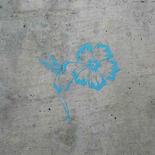 Vista 2 de Adhesivos transparentes de tatuaje de colibrí e hibisco (azul celeste) Calcomanías de vinilo impermeables prémium para teléfono portátil, accesorio