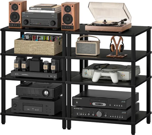 Vista 10 de Soporte para reproductor multimedia AV de 3 niveles, gabinete estéreo, gabinete estéreo moderno, estante de consola de juegos, soporte de TV