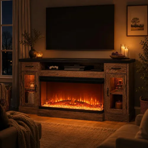Vista 8 de 4 EVER WINNER Soporte de TV con chimenea de 70 pulgadas para televisores