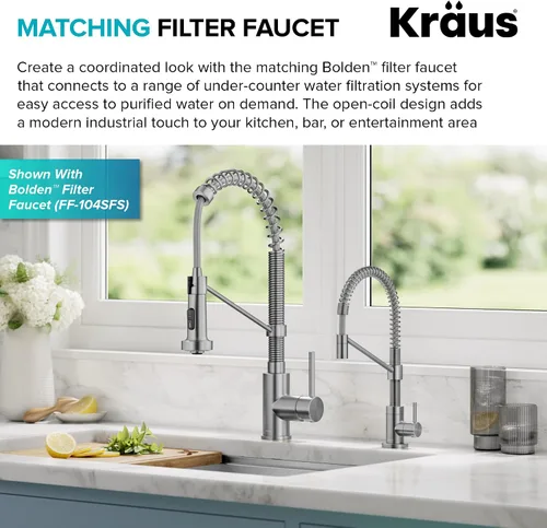 Vista 13 de KRAUS Bolden KPF-1610SFS - Grifo de cocina extraíble de una sola manija de estilo comercial de acero inoxidable sin manchas, con 2 funciones