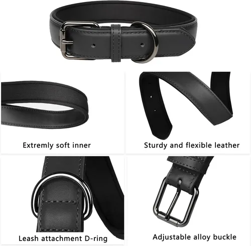 Vista 4 de Lmlpt Collar de cuero para perro, suave, acolchado, resistente, resistente, cómodo collar básico para mascotas con hebilla de metal ajustable a