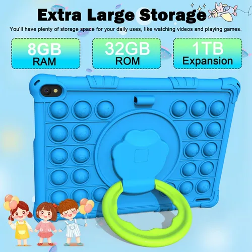 Vista 4 de Tablet Android 15 para niños, tabletas de 10 pulgadas para niños, 8 GB RAM 32 GB ROM 1 TB expandible, tableta para niños pequeños con control