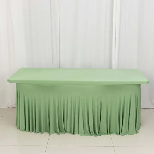 Vista 10 de Efavormart - Falda de mesa rectangular de una pieza de elastano de 6 pies, color negro, con volantes