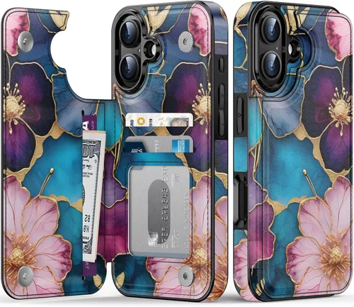 Vista 204 de FUNMIKO Funda tipo cartera para iPhone 15 con tarjetero + clip para efectivo, bloqueo RFID, protección contra caídas de grado militar y obras