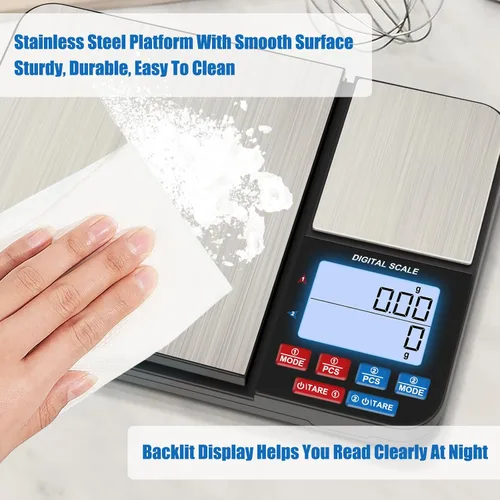Vista 5 de Báscula digital de cocina de doble plataforma de 22 libras, báscula de alimentos de acero inoxidable Diyife con capacidad de precisión de 22 libras