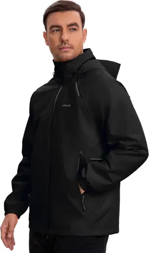 Vista 8 de Chaqueta impermeable para hombre, resistente al viento, transpirable, para senderismo, ciclismo, viajes, con capucha y bolsillos
