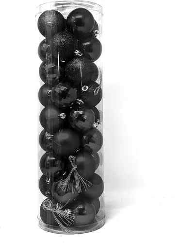 Vista 2 de Allgala - Paquete de 36 esferas de adorno de Navidad de 5 cm para árbol de Navidad, 4 estilos, color negro, pre-ensartadas, a prueba de roturas
