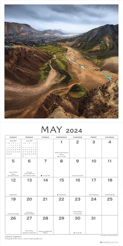 Vista 3 de The Soul of Iceland 2024 Wall Calendar Traveling Through the Land of Fire and Ice 12" x 24" Open Amber Lotus Publishing