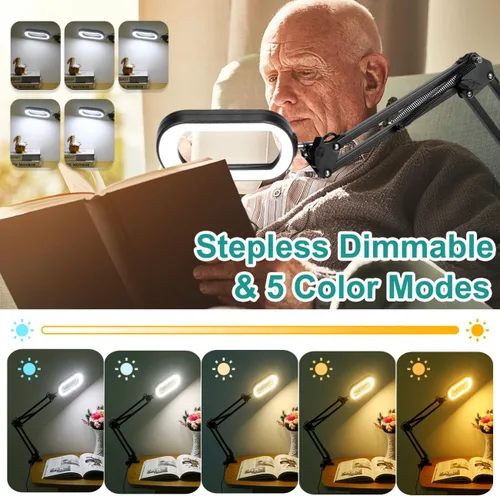Vista 3 de IVMAIE Lupa rectangular 10X con luz, 5 modos de color, lupa regulable sin escalones con soporte, lámpara de escritorio con abrazadera iluminada LED