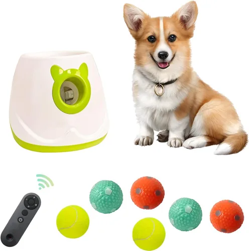 Vista 7 de PTLSY Lanzador automático de bolas para perros, máquina interactiva para perros pequeños y medianos, 3 bolas (incluye 2 pulgadas) y lanzador blanco
