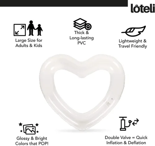Vista 2 de LOTELI - Flotadores de piscina con forma de corazón originales para adultos, más gruesos y fuertes, flotadores inflables grandes para fiestas