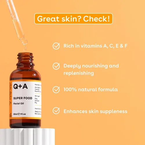 Vista 3 de Q+A Aceite facial Super Food (1.0 fl oz), aceite facial natural rico en vitaminas con jojoba, aceite de vitamina E, nutre e hidrata profundamente