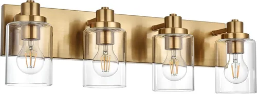 Vista 10 de Lámpara de tocador de baño de 3 luces de níquel cepillado, accesorios de iluminación sobre espejo con pantalla de vidrio transparente, modernos