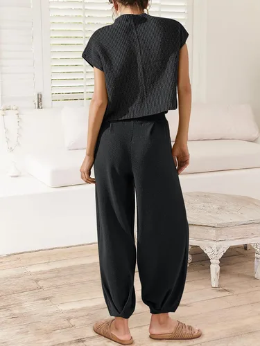 Vista 4 de Caracilia Conjunto de dos piezas para mujer, conjunto de suéter de punto a juego, conjunto de ropa deportiva de verano a la moda