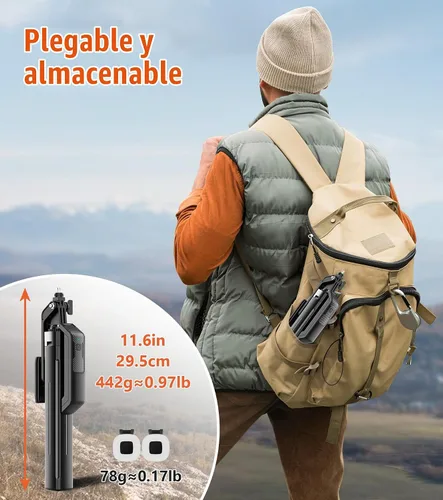 Vista 8 de Trípode para teléfono Selfie Stick - Soporte para teléfono celular de 71 pulgadas de alto con control remoto inalámbrico desmontable y 2 luces LED