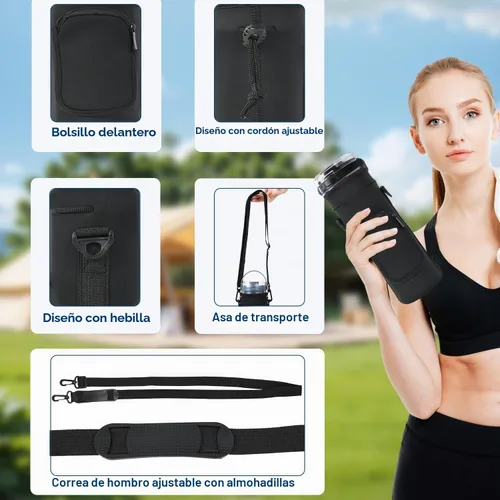 Vista 5 de Funda de almacenamiento para licuadora portátil Ninja Blast con correa para el hombro y bolsillo para accesorios Compatible con Ninja Negro