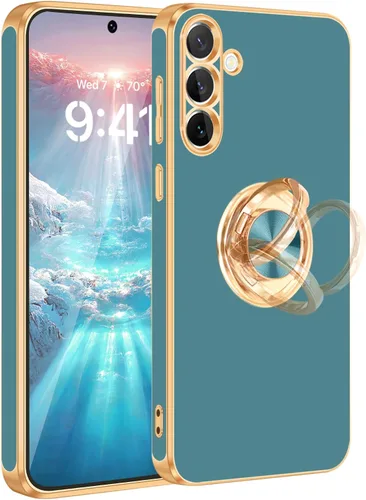 Vista 17 de Fingic Compatible con Samsung Galaxy S22 Funda con Soporte de Anillo, [Soporte de Anillo Giratorio 360° Magnético con Kickstand][Borde Dorado