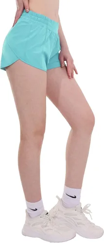 Vista 5 de Aurefin Pantalones cortos de correr para mujer, pantalones cortos deportivos ligeros con forro de malla y bolsillo con cremallera, pantalones cortos