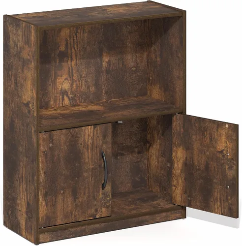 Vista 8 de Furinno Gruen - Estantería pequeña de 2 niveles, estantería con estante abierto y armario de almacenamiento de puertas, 9.3 x 21.8 x 27 pulgadas