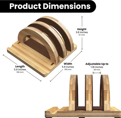 Vista 2 de Kothar Soporte vertical de madera prémium para laptop, soporte de bambú ajustable de doble ranura para MacBook, Dell, HP y más Organizador