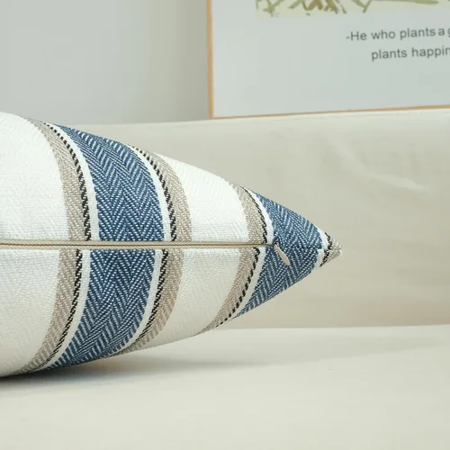 Vista 5 de JOJUSIS - Paquete de 2 fundas para cojines, diseño a rayas, estilo casa de campo, 16 x 16 pulgadas, azul