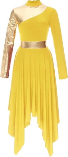 Vista 31 de Vestido de mujer de alabanza litúrgica con bloques de color, sin mangas, con dobladillo irregular, de estilo lírico para danza Borgoña