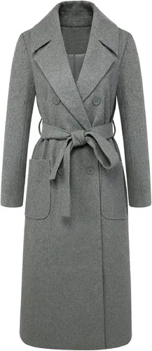 Vista 2 de CHARTOU Abrigo de mezcla de lana regular de doble botonadura con cuello de solapa elegante para mujer