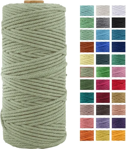 Vista 23 de Cordón de macramé de algodón natural grueso de 3mm x 109 yardas, cuerda de algodón trenzado de 4 hebras para macramé suave de color natural hecho a