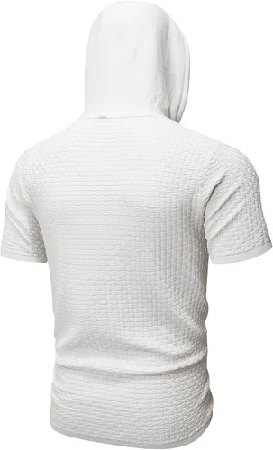 Vista 5 de Zaitun Sudadera con capucha de manga corta para hombre, suéter casual de punto gofre