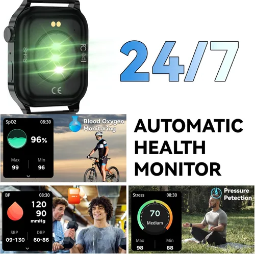Vista 4 de Reloj inteligente para hombres con respuesta/hacer llamadas, pantalla HD de 1.85 pulgadas, reloj rastreador de fitness con resistente al agua, 100