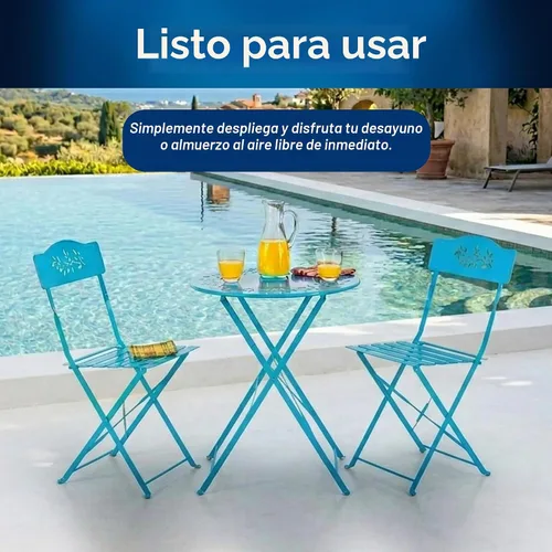 Vista 7 de Alpine, juego de mesa y sillas de metal, con 2 sillas, Azul