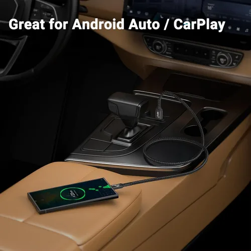 Vista 4 de Android Auto & CarPlay - Cable USB C de 10 Gbps 60 W PD de 1.5 pies (paquete de 2, negro), USB 3.1 Gen 2 a USB-A, cable de carga rápida compatible