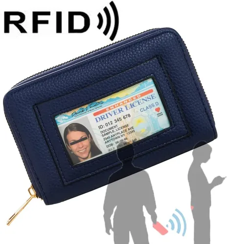 Vista 5 de FACAI Cartera de pulsera RFID para mujer con ranuras para tarjetas de crédito, cartera de viaje, marino, Classic