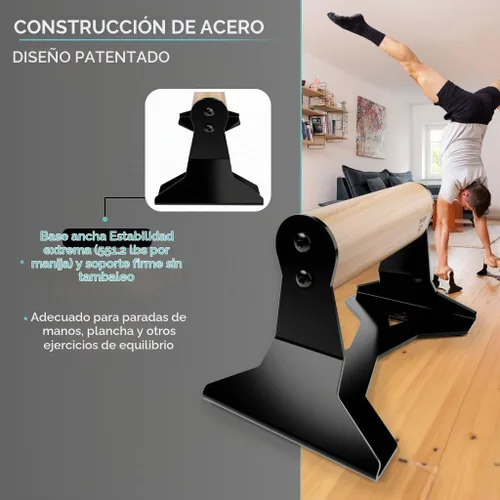 Vista 3 de PULLUP & DIP Parallettes - Mangos para Flexiones con Mangos Ergonómicos de Madera y Acero de Alta Resistencia - Barras Parallettes Antideslizantes