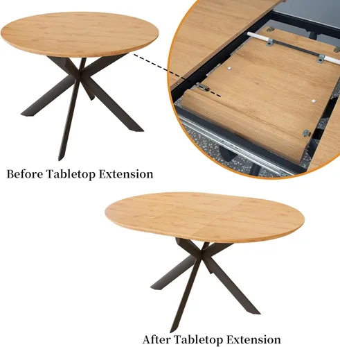 Vista 3 de HIPIHOM Juego de mesa de comedor redonda extensible de 43.2"-59.1", mesa de cocina para 4-6 personas con tablero de MDF engrosado resistente a Mesa