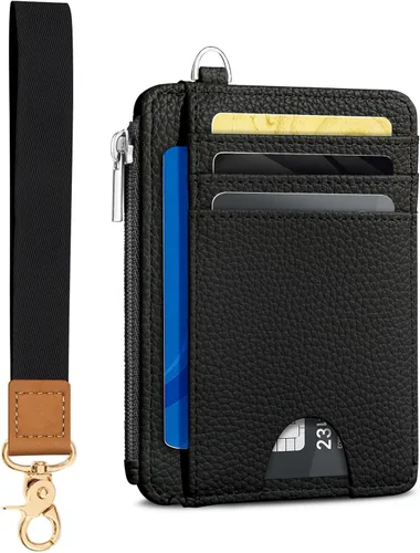 Vista 11 de Kelvoris Tarjetero pequeño para mujer, cartera delgada con bloqueo RFID, llavero con bolsillo para monedas con cremallera, bolsillo frontal