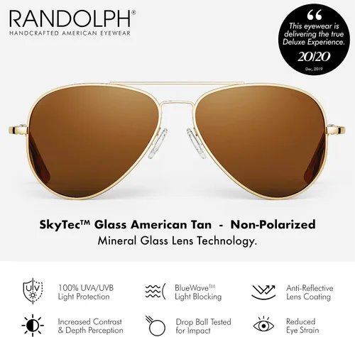 Vista 2 de Randolph USA Concorde Classic Aviator Gafas de sol para hombres o mujeres 100 UV