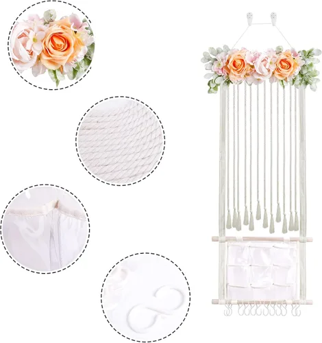 Vista 4 de Cinta para la cabeza/lazo para el pelo para niñas, organizador de lazos para el pelo de flores, decoración elegante para colgar en la pared, regalo
