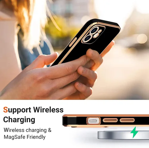 Vista 6 de Teageo Funda compatible con iPhone 12 para mujeres y niñas, linda diseño de corazón de amor, lujo brillante, cubierta trasera suave elevada