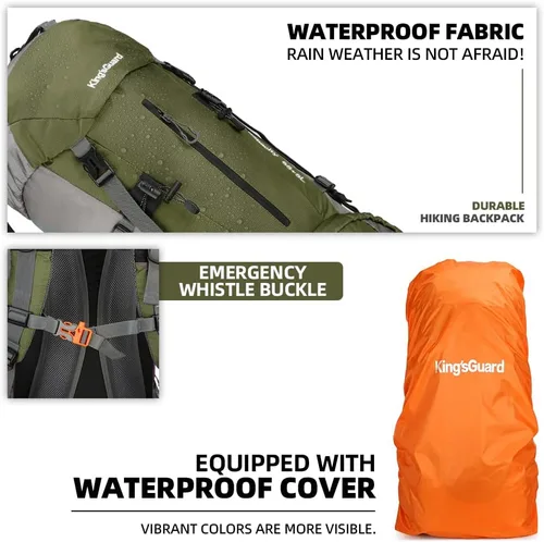 Vista 5 de Mochila de 70 L para Camping, Senderismo, Escalada al Aire Libre con Funda Impermeable para Lluvia