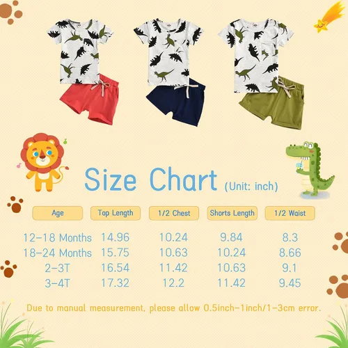 Vista 6 de Conjunto de camiseta y pantalones cortos de dinosaurio para niños pequeños de 6 meses a 5 años