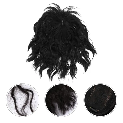 Vista 7 de KALLORY Peluca de cabello humano rizado natural, extensión de pelo sintético, cola de caballo con clip en flecos sin costuras