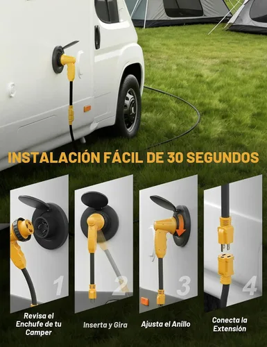 Vista 7 de MECMO Adaptador de 30 amperios a 110 RV con conector de bloqueo, cable de enchufe de alimentación NEMA 5-15P a L5-30R, adaptador doméstico de 15 A