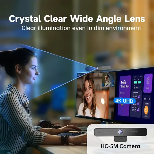 Vista 2 de Horion Cámara de conferencia 4K con micrófono, cámara de encuadre automático para PC, zoom EPTZ 10X, Plug & Play USB 3.0, video con doble micrófono