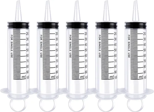 Vista 7 de Paquete de 50 jeringas de plástico azul de 0.0 fl oz con tapas para laboratorios científicos, medición de líquidos, riego, recarga, oral, mascotas