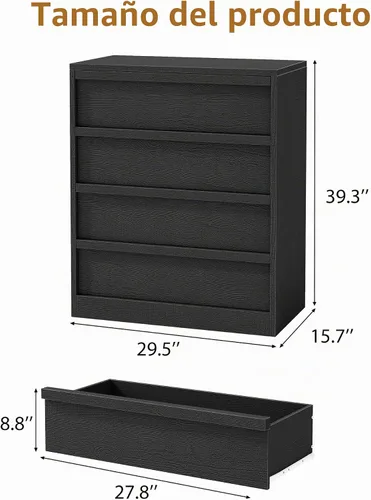 Vista 2 de Garvee Cómoda 4 para dormitorio, cómoda de 39.3 pulgadas de alto, cajón vertical independiente con almacenamiento, almacenamiento de madera