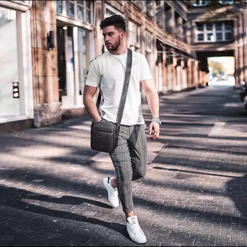 Vista 2 de Colins Keirs Bolsa de mensajero para hombre, correa ajustable casual, bolsa lateral para hombre, bolsa de hombro de cuero genuino para hombre, bolsa