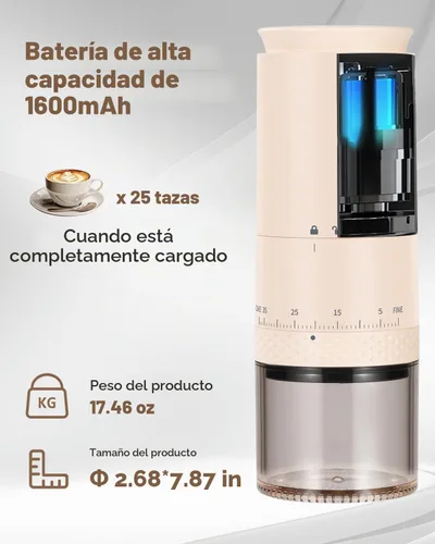 Vista 6 de LAMIDO - Molinillo de café eléctrico portátil, E90M, color beige claro