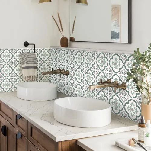 Vista 7 de Alwayspon 12 calcomanías de azulejos de pared retro florales mate para transferir, despegar y pegar, calcomanías de vinilo autoadhesivas