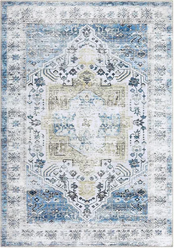 Vista 16 de COZYLOOM Alfombra lavable a máquina de 4 x 6, estilo bohemio, vintage, con medallones florales, alfombra suave de pelo bajo, antideslizante